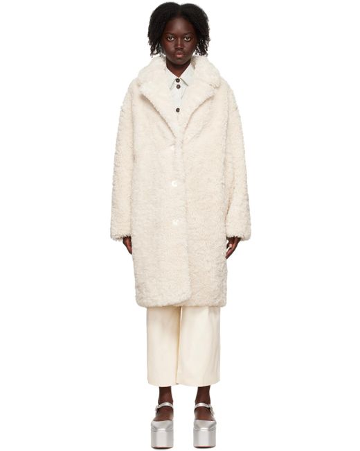 Stand Studio Off-white Anika Faux-fur Coat in Black | Lyst