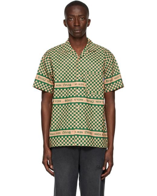 AWAKE NY Green Checkerboard Logo Short Sleeve Shirt for men