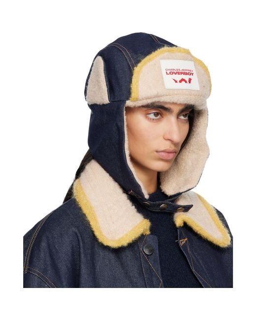Charles Jeffrey Blue Knit Patch Trapper Hat
