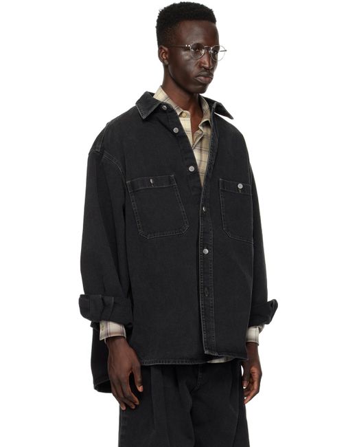 Chemise noire en denim à poches plaquées Hed Mayner pour homme en coloris Black