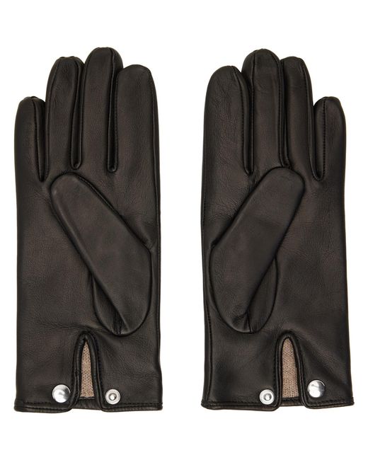 Ernest W. Baker Black Cashmere Lined Leather Gloves for men