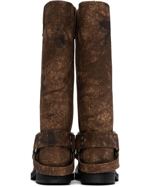 Acne Brown Buckle Denim Tall Boots