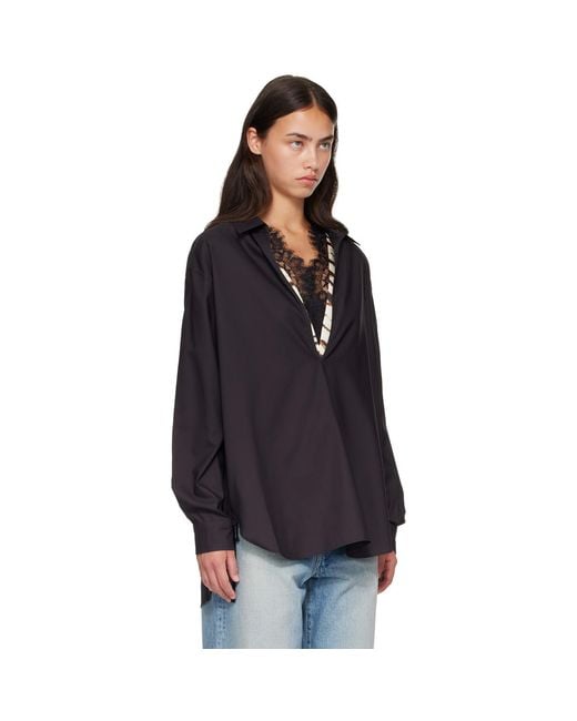 Ssstein Black Pima Cotton Oversized Skipper Shirt