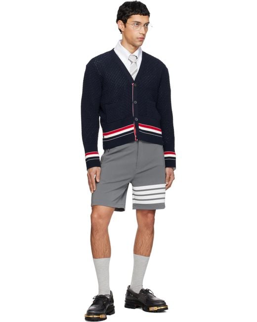 Thom Browne Blue Float Ripple Stitch Rwb Cardigan for men