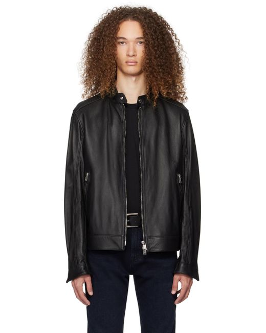 Boss Black Zip Leather Jacket for men