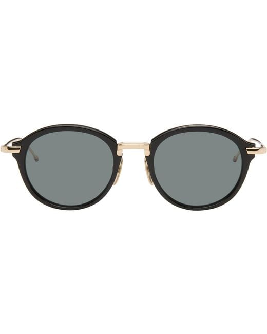 Thom Browne Black Acetate & Titanium Round Sunglasses for men