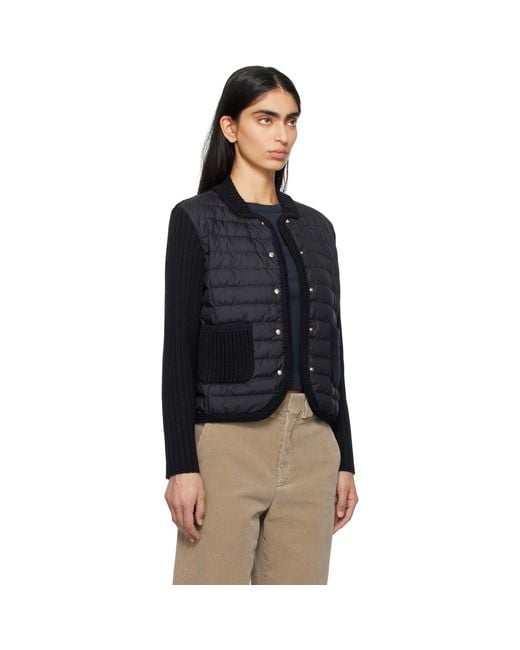 Moncler Black Padded Wool Down Cardigan