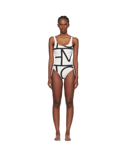 Totême Black Off- Monogram One-Piece Swimsuit