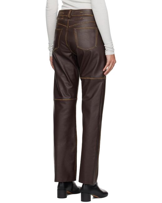 Pantalon brun en cuir à panneaux MM6 by Maison Martin Margiela en coloris Black