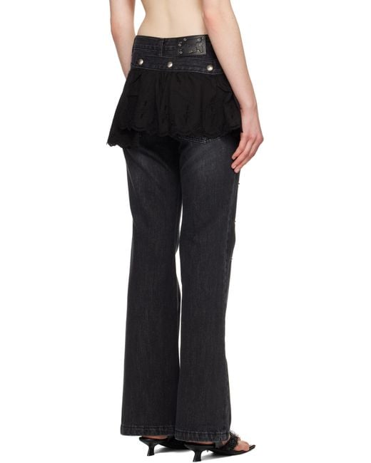 ANDERSSON BELL ブラック Flower Lace Attached ブーツカットジーンズ Black