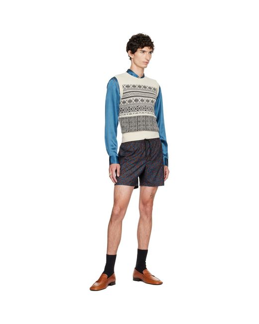 Dries Van Noten Blue Off- Jacquard Wool Sweater Vest for men
