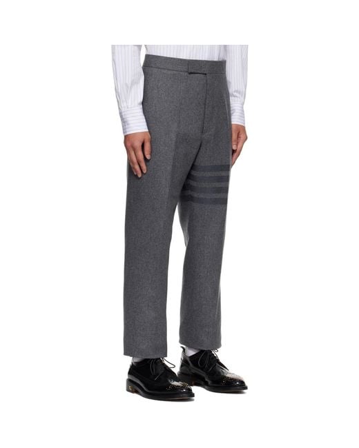 Thom Browne Gray Plain Weave 4-Bar Trousers for men