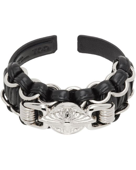Toga Black Leather Braid Bangle Bracelet