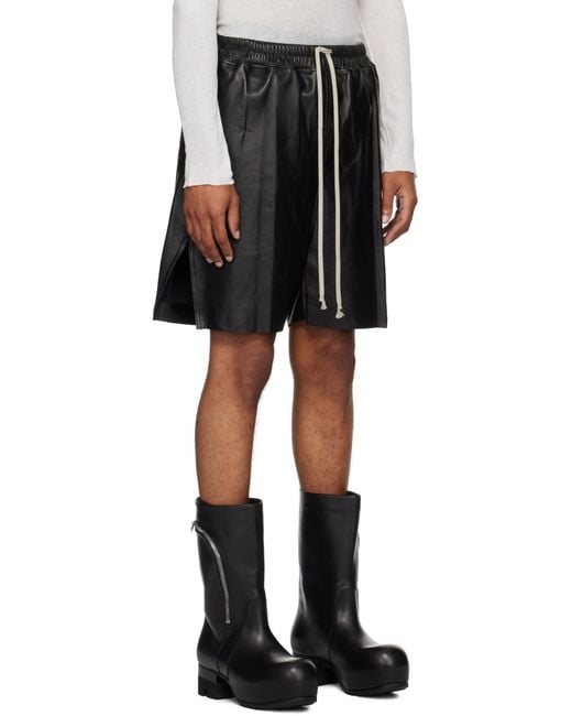 Rick Owens Black Concordians Boxers Leather Shorts for men