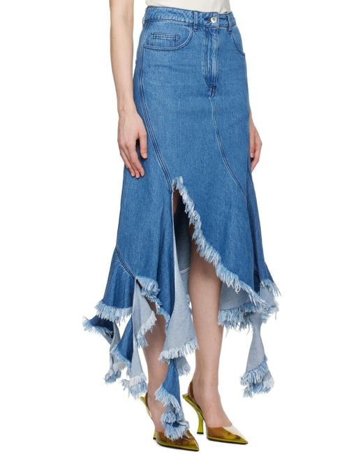 Marques'Almeida Marques Almeida Blue Frayed Denim Midi Skirt
