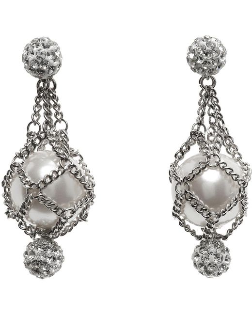 Givenchy Metallic Silver Pearling Crystal Earrings