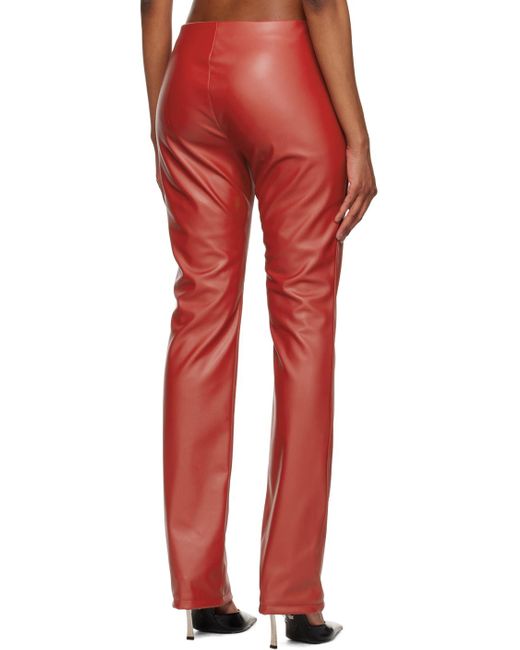 Mowalola Red Exposed Zip Faux-leather Trousers