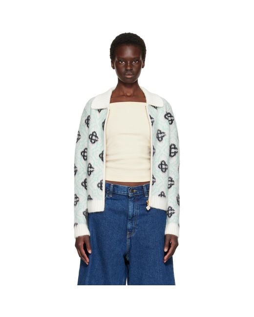 Casablanca Blue Mohair Zip Cardigan
