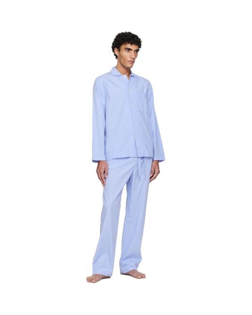 Tekla Blue Poplin Long-Sleeved Pyjama Shirt for men