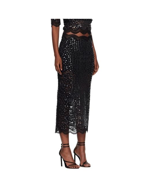 Rabanne Black Sequinned Midi Skirt