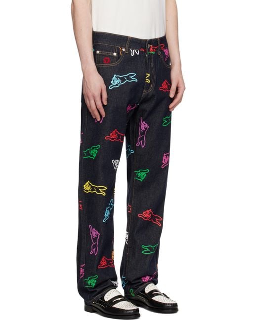 ICECREAM Blue All-Over Running Dog Jeans for men