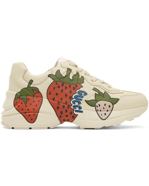 Gucci White Rhyton Strawberry Sneakers