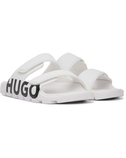 HUGO Black Double Touch-Closure Straps Logo Sandals for men
