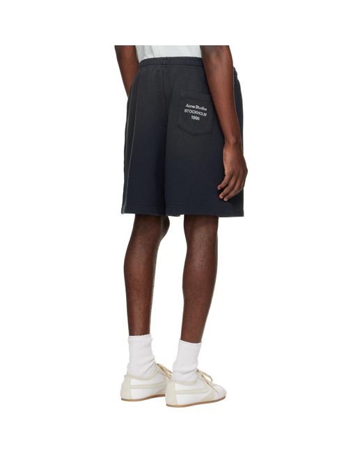 Acne Blue Printed-Logo Shorts for men