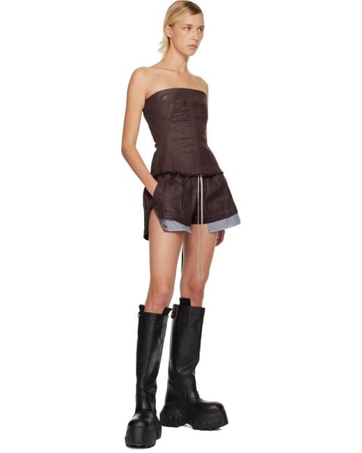 Rick Owens Black Burgundy Concordians Fog Boxers Denim Shorts