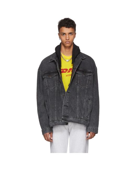 Vetements Black Levis Edition Oversized Hooded Denim Jacket for men