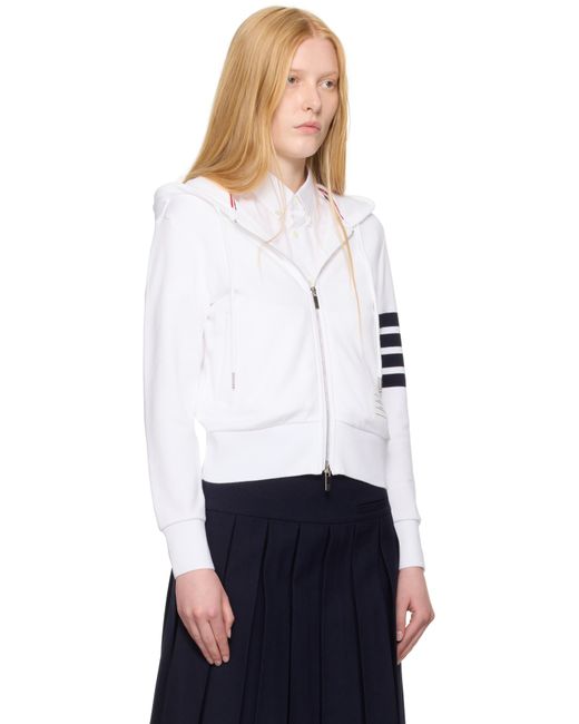 Thom Browne White Classic Zip Up Hoodie