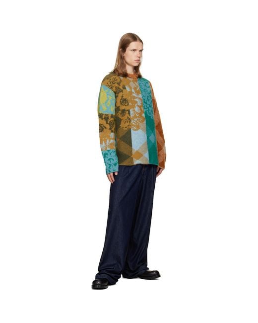 Dries Van Noten Blue Patchwork Wool Sweater for men