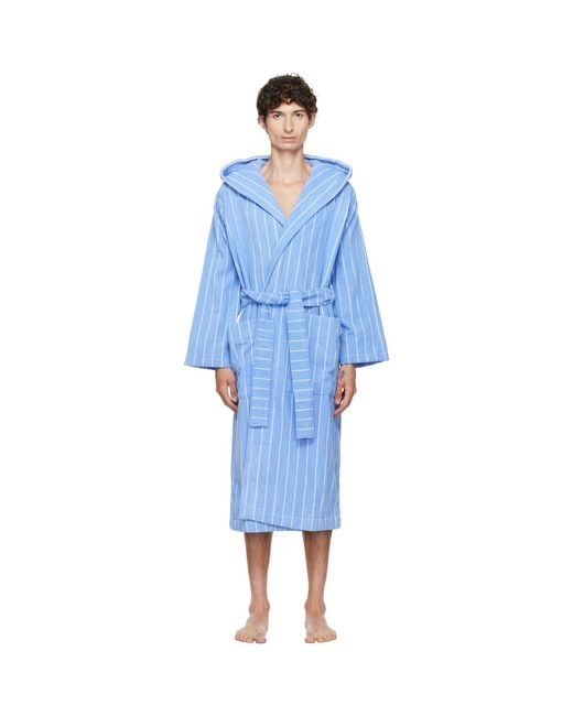 Tekla Blue Terry Hooded Bathrobe for men