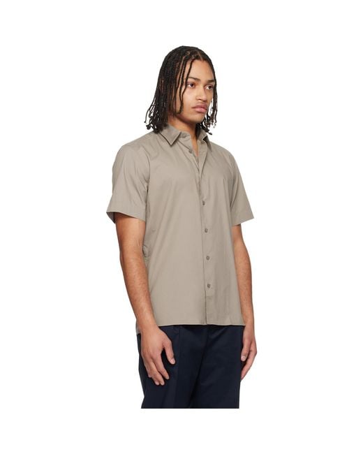 HUGO Black Taupe Relaxed-Fit Stretch Cotton Shirt for men