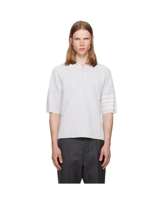 Thom Browne Gray Linen Cotton 4-Bar Relaxed Fit Polo for men