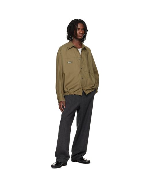 Wooyoungmi Green Khaki Cotton Patch Shirt for men