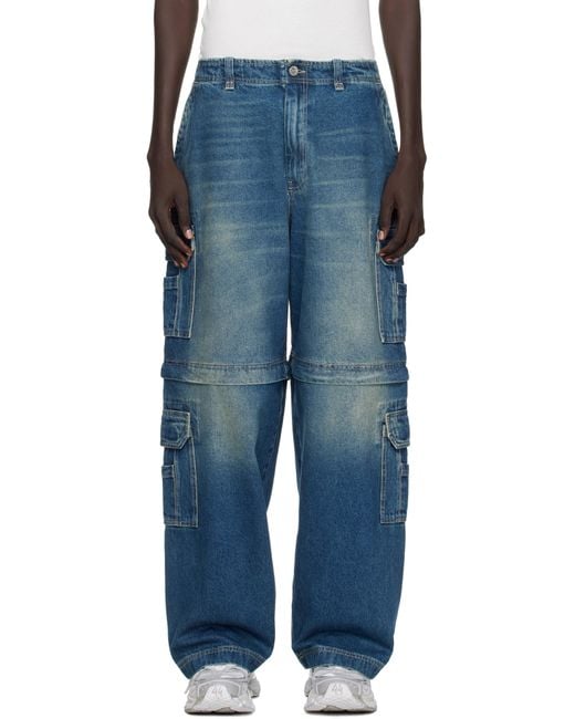 Vetements Blue Hip-Hop Denim Cargo Pants for men