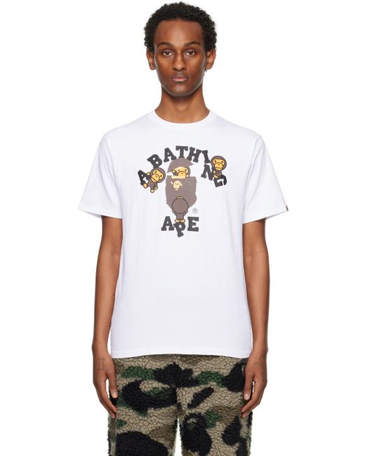 A Bathing Ape White College Milo T-shirt for men