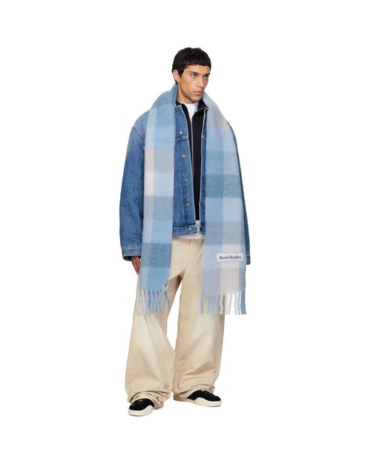 Acne Blue Mohair Checked Scarf for men
