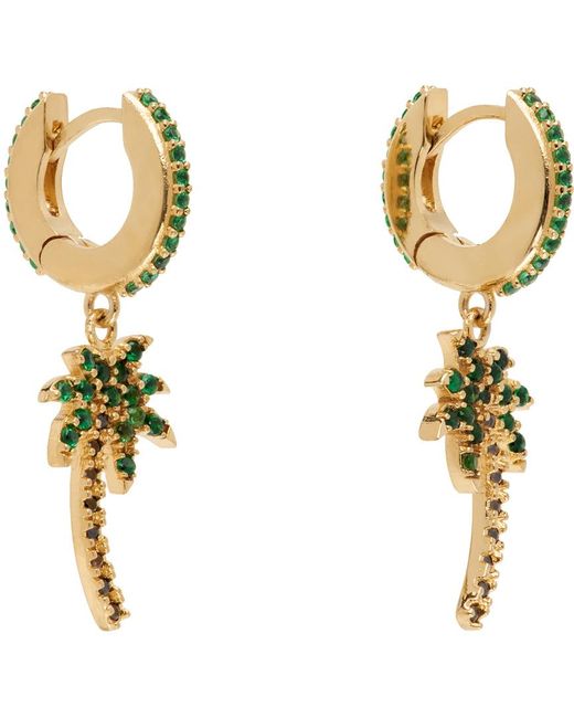 Boucles d'oreilles à anneau dorées à breloque de palmier Palm Angels en coloris Green
