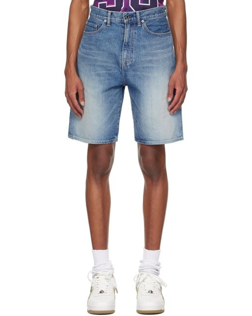 A Bathing Ape Blue College Denim Shorts for men