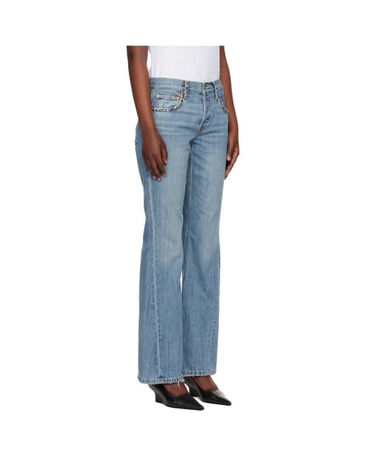 Re/done Blue Twisted Mid Rise Bootcut Jeans