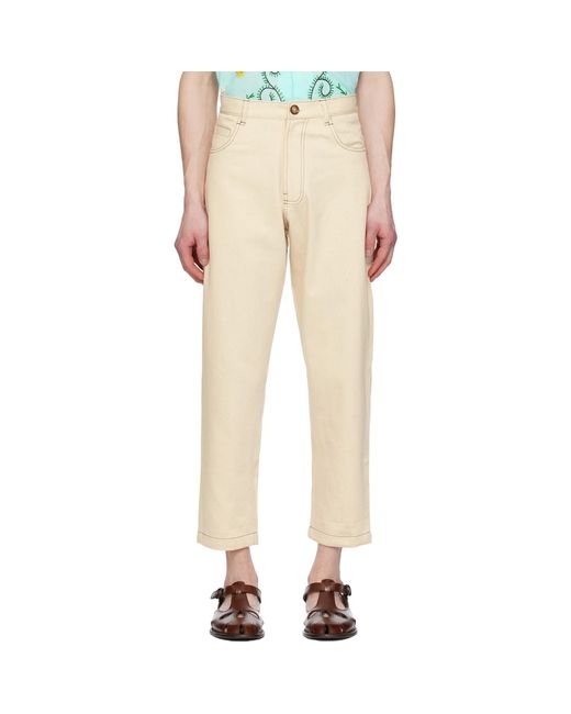 HARAGO Natural Off- Double Stitch Trousers for men