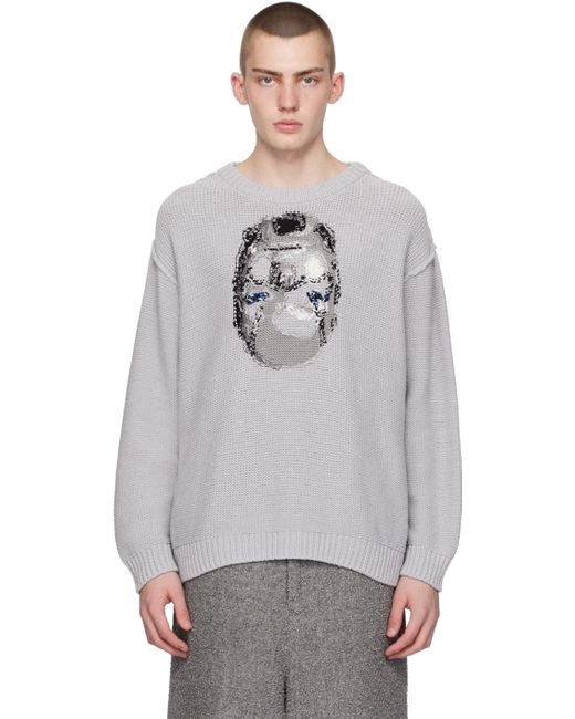 Pull gris à image et texte en tricot jacquard Doublet pour homme en coloris Gray
