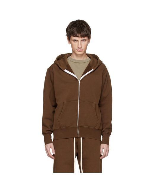 Les Tien Brown Heavyweight Zip Hoodie for men