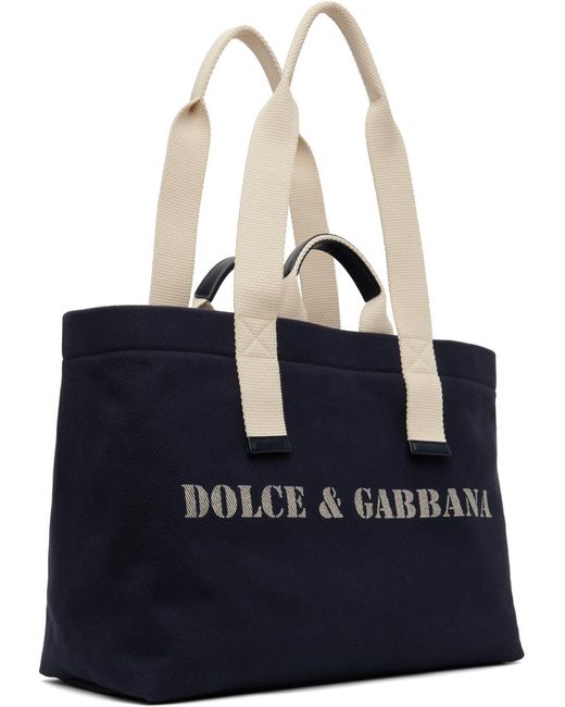 メンズ Dolce & Gabbana ネイビー ドリル ロゴプリント ホールドオール トートバッグ Blue