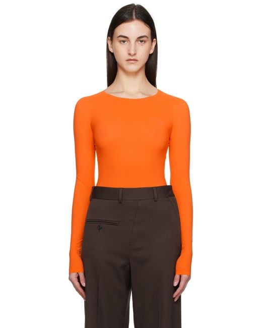 MM6 by Maison Martin Margiela Orange Lycra Jersey Bodysuit