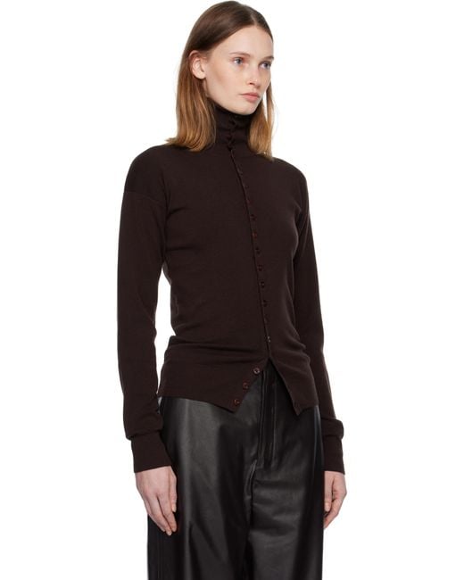 Lemaire Black Burgundy Buttoned Fitted Cardigan