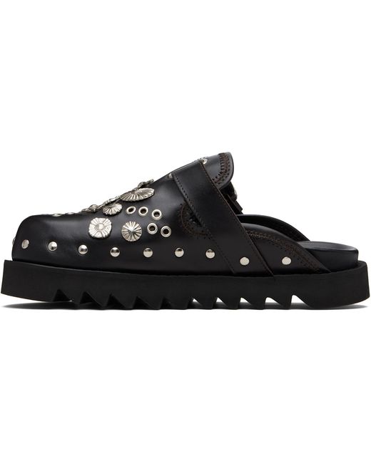 Toga Virilis Black Eyelet Metal Sabot Loafers for men