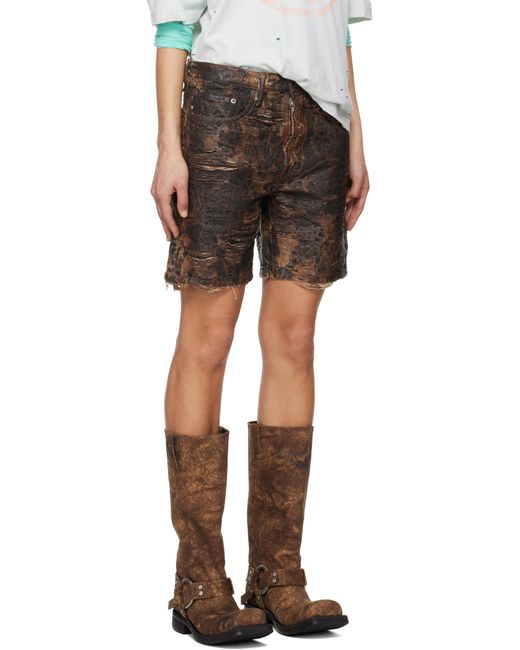 Acne ブラウン モノグラム ルーズフィット デニムショートパンツ Black